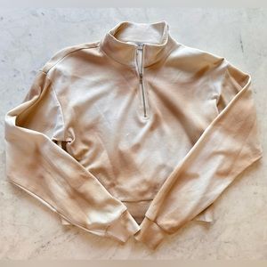 Gianni Bini Neutral Tie Dye Cropped Quarter Zip Pullover, XS